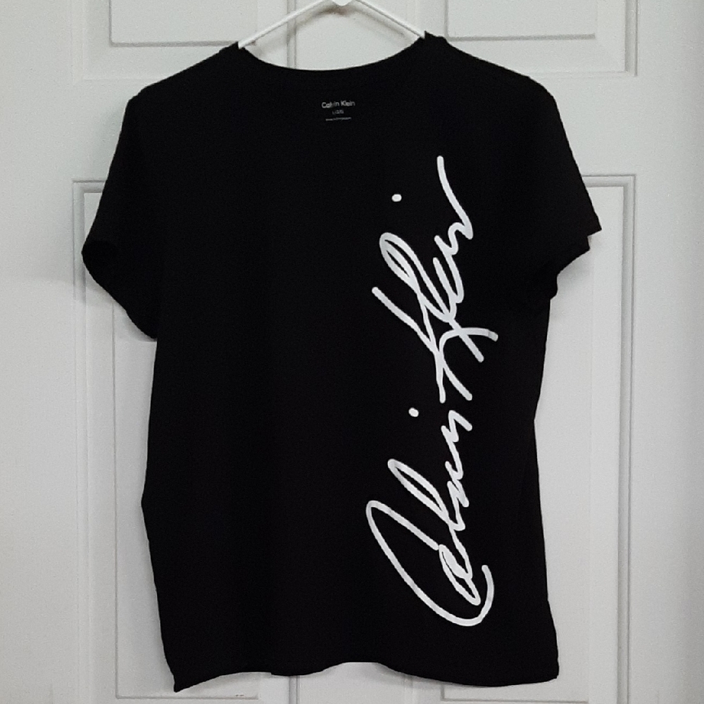 Calvin Klein Black Short-Sleeve Tee with White Script Logo